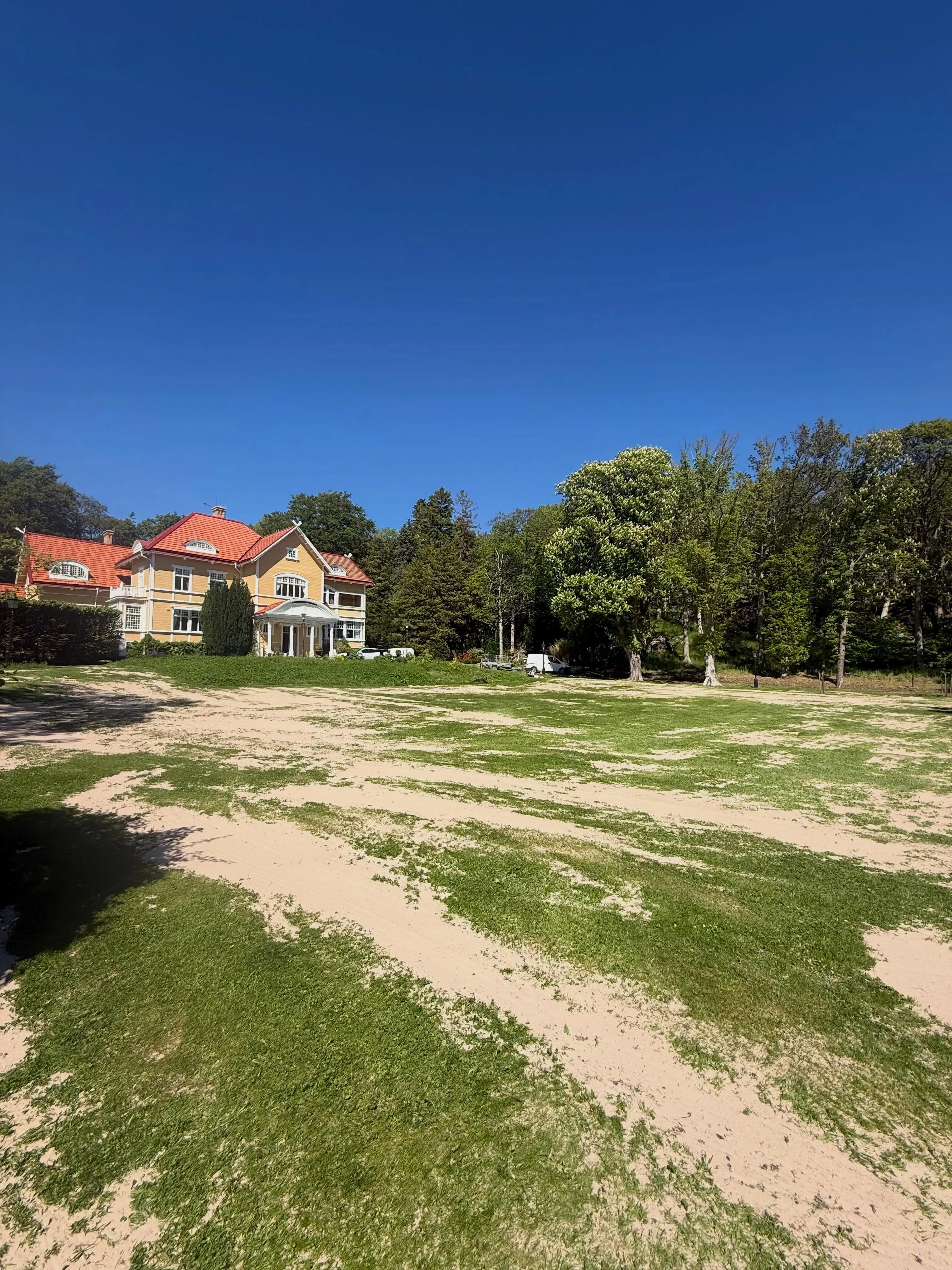 Öppen gräsyta vid ett bostadsområde innan den gjordes om